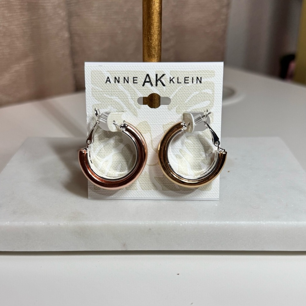 Anne Klein Gold Rose Silver Tone Hoop Earrings